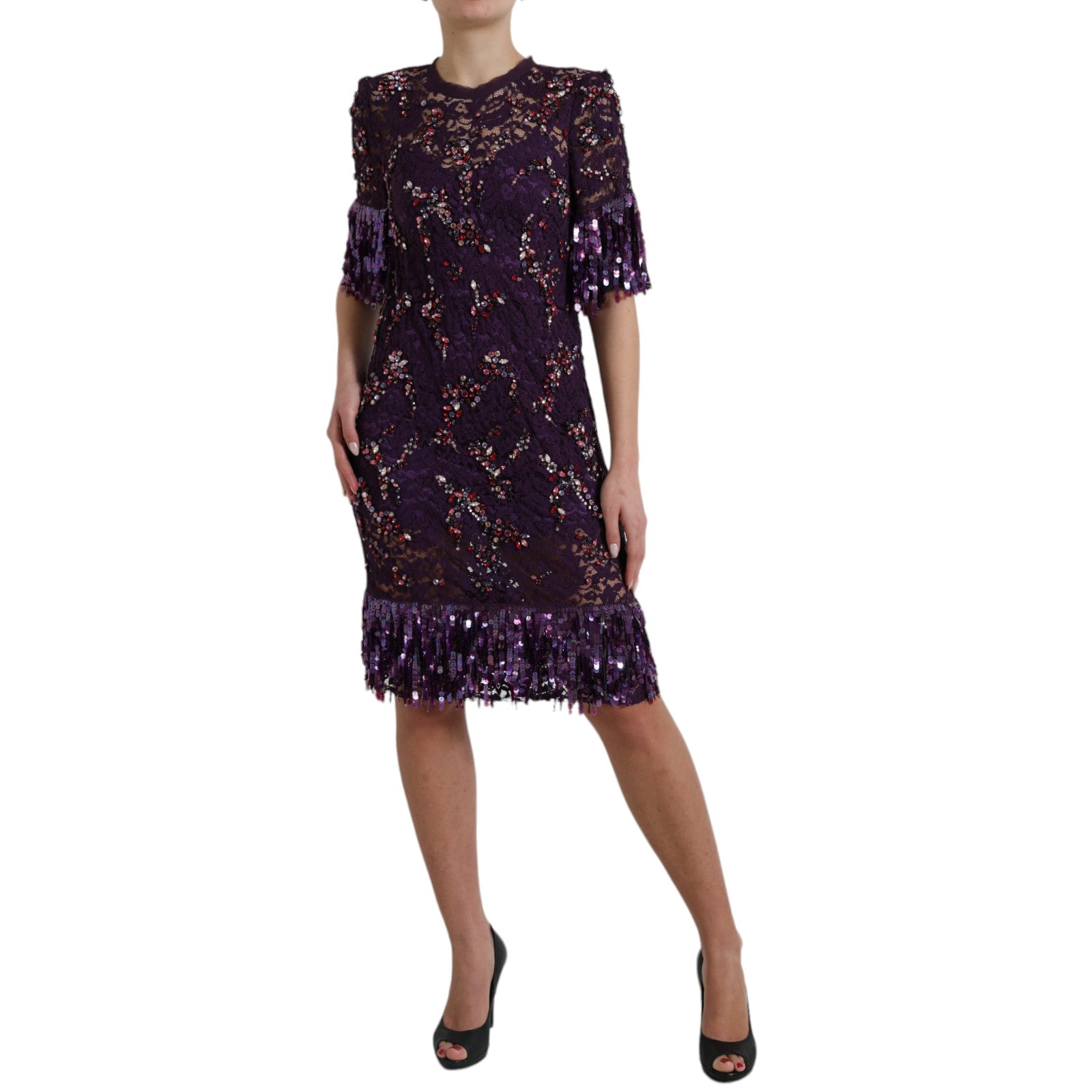 Dolce & Gabbana Purple floral lace crystal embedded dress - PreLoved & Luxe