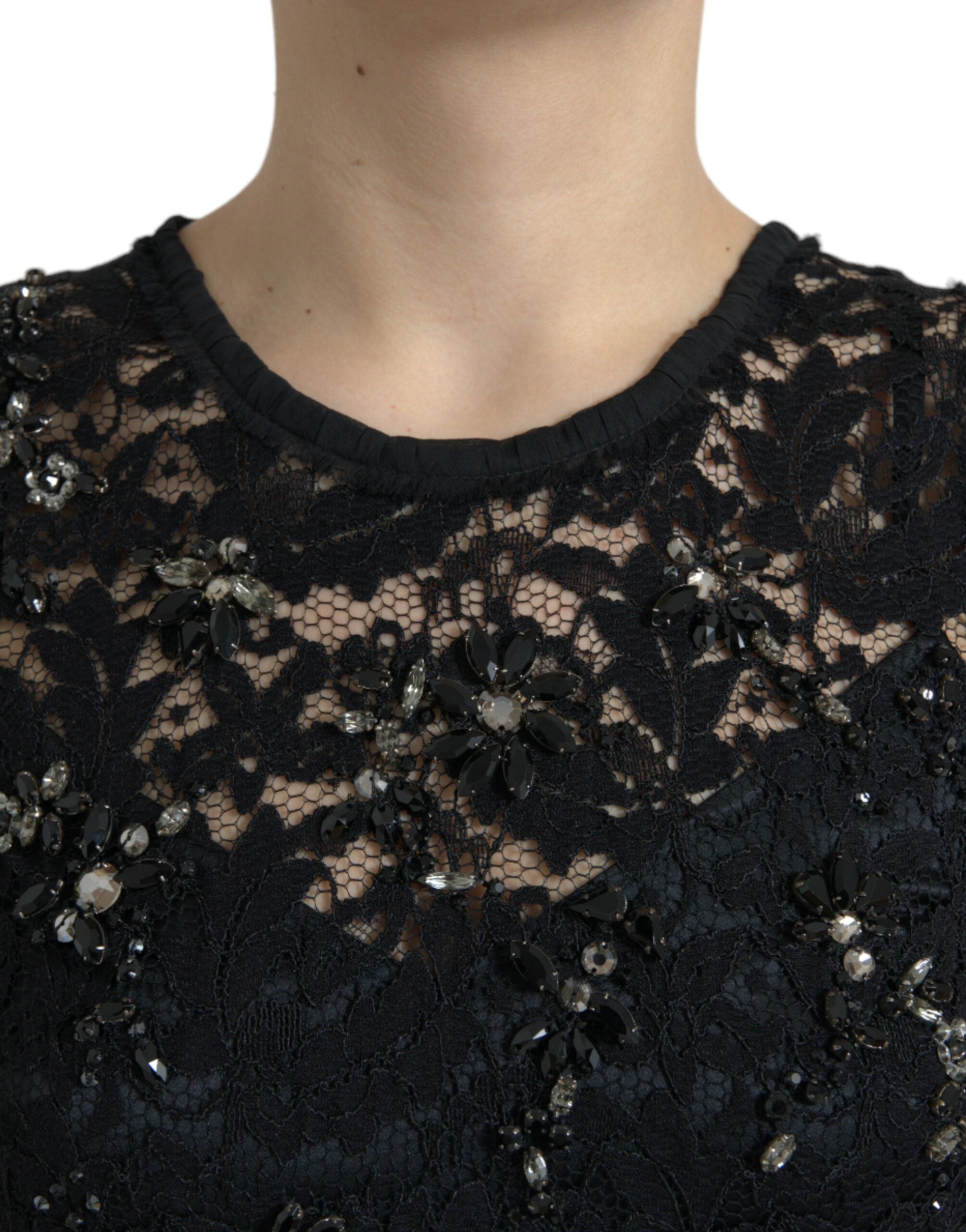 Dolce & Gabbana Black Floral Lace Crystal Sheath Dress - PreLoved & Luxe