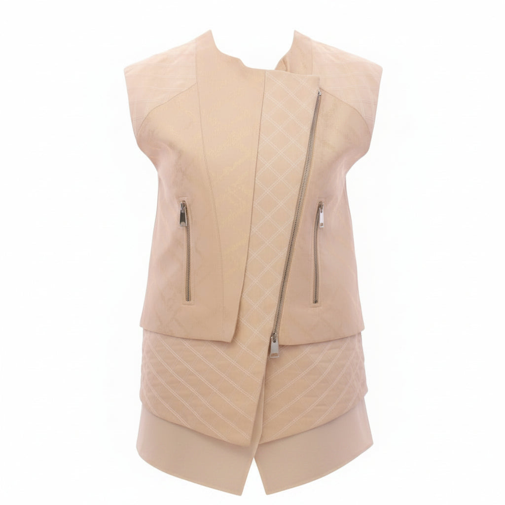 Zeyneptosun Beige brocade sleeveless jacket
