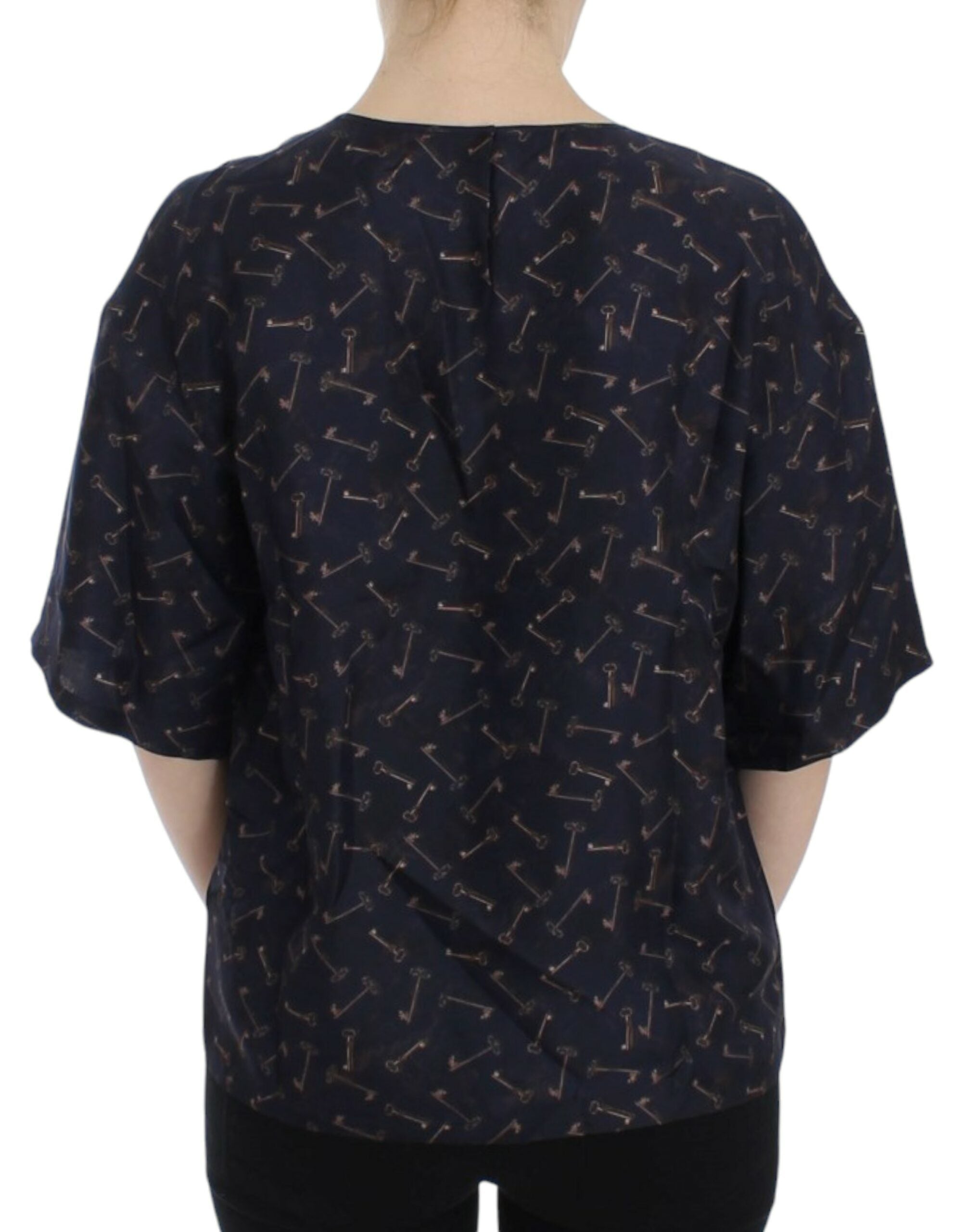 Dolce & Gabbana Blue gold key print silk blouse - PreLoved & Luxe