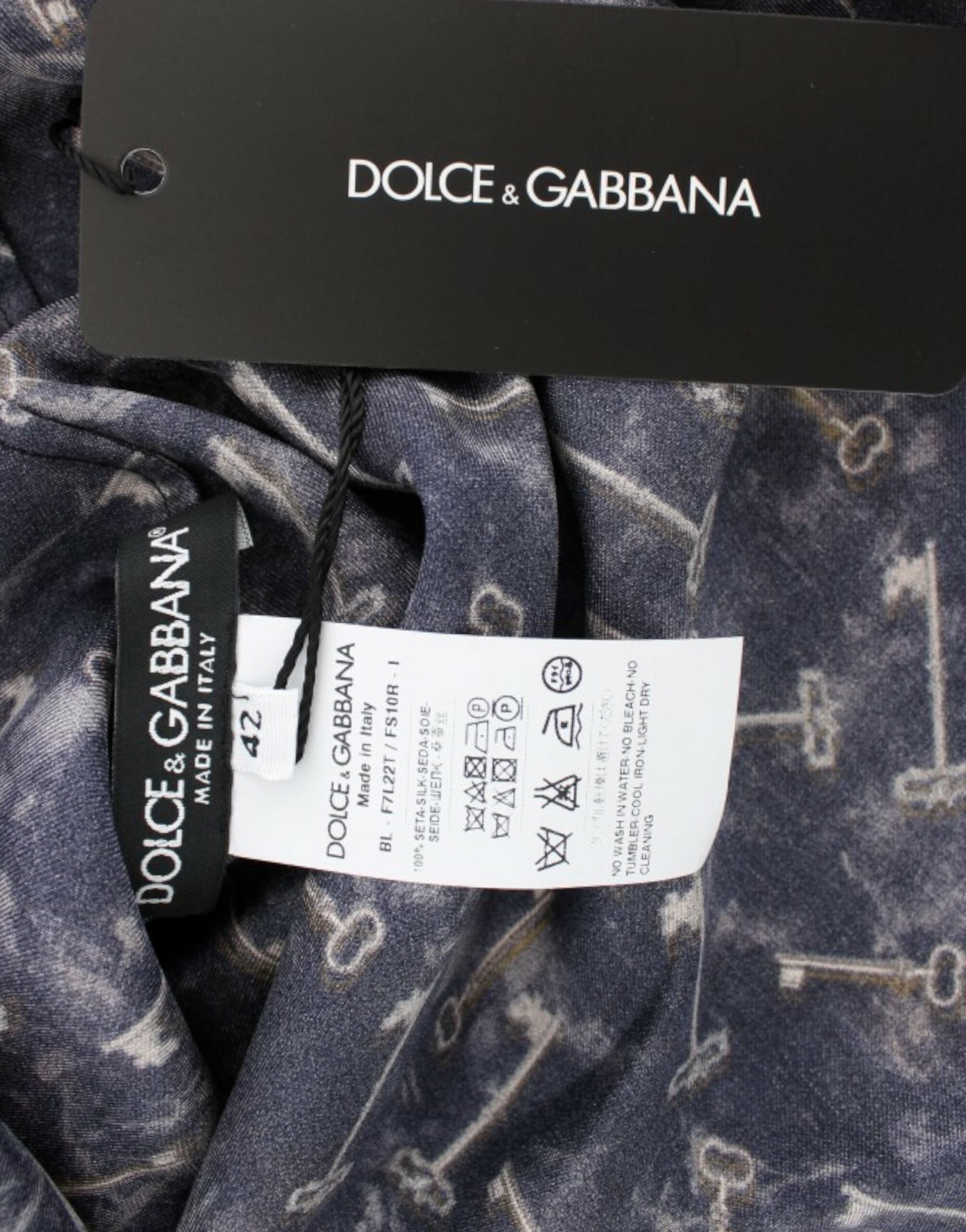 Dolce & Gabbana Blue gold key print silk blouse - PreLoved & Luxe