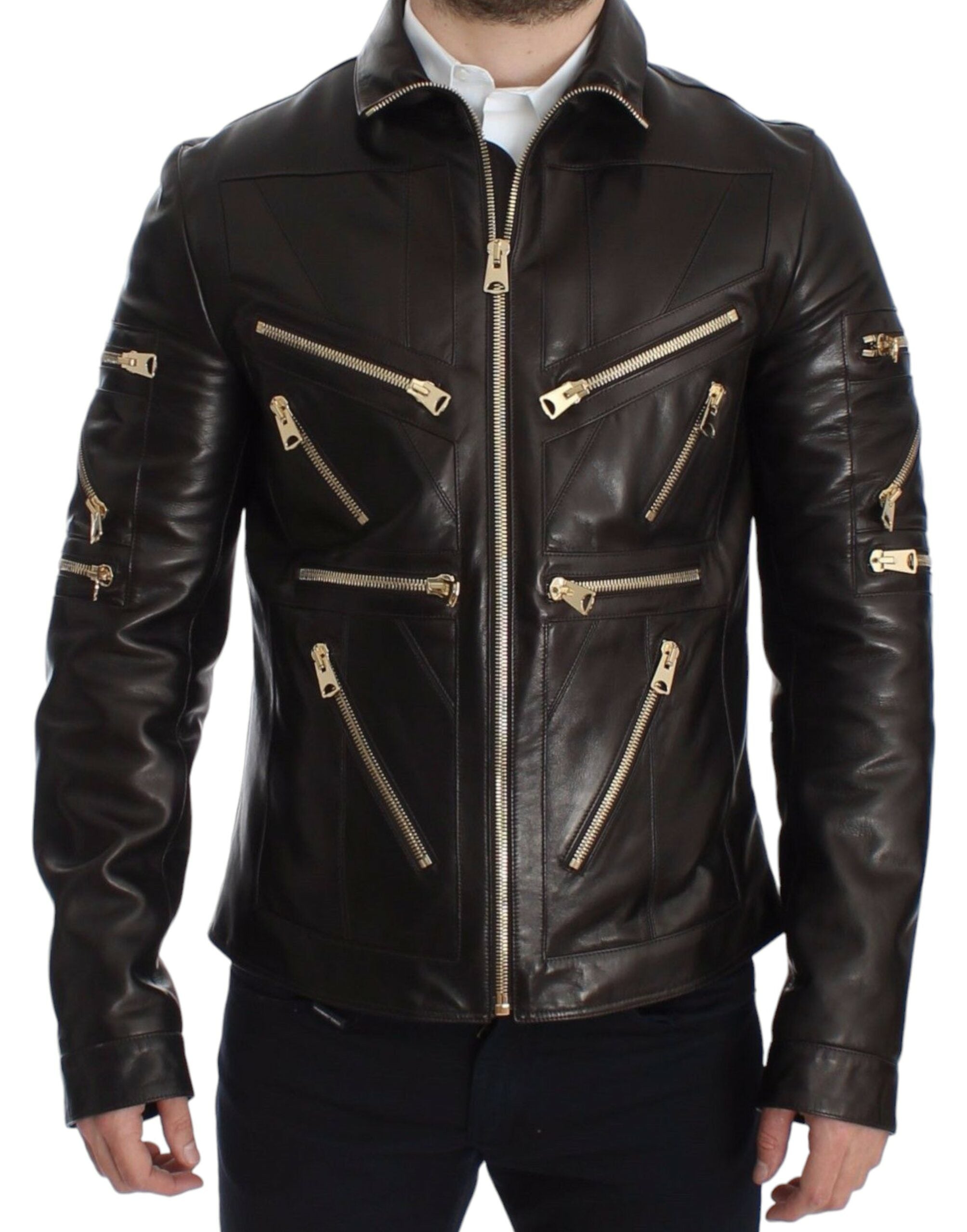 Dolce & Gabbana Brown Leather Leather Zipper Jacket - PreLoved & Luxe