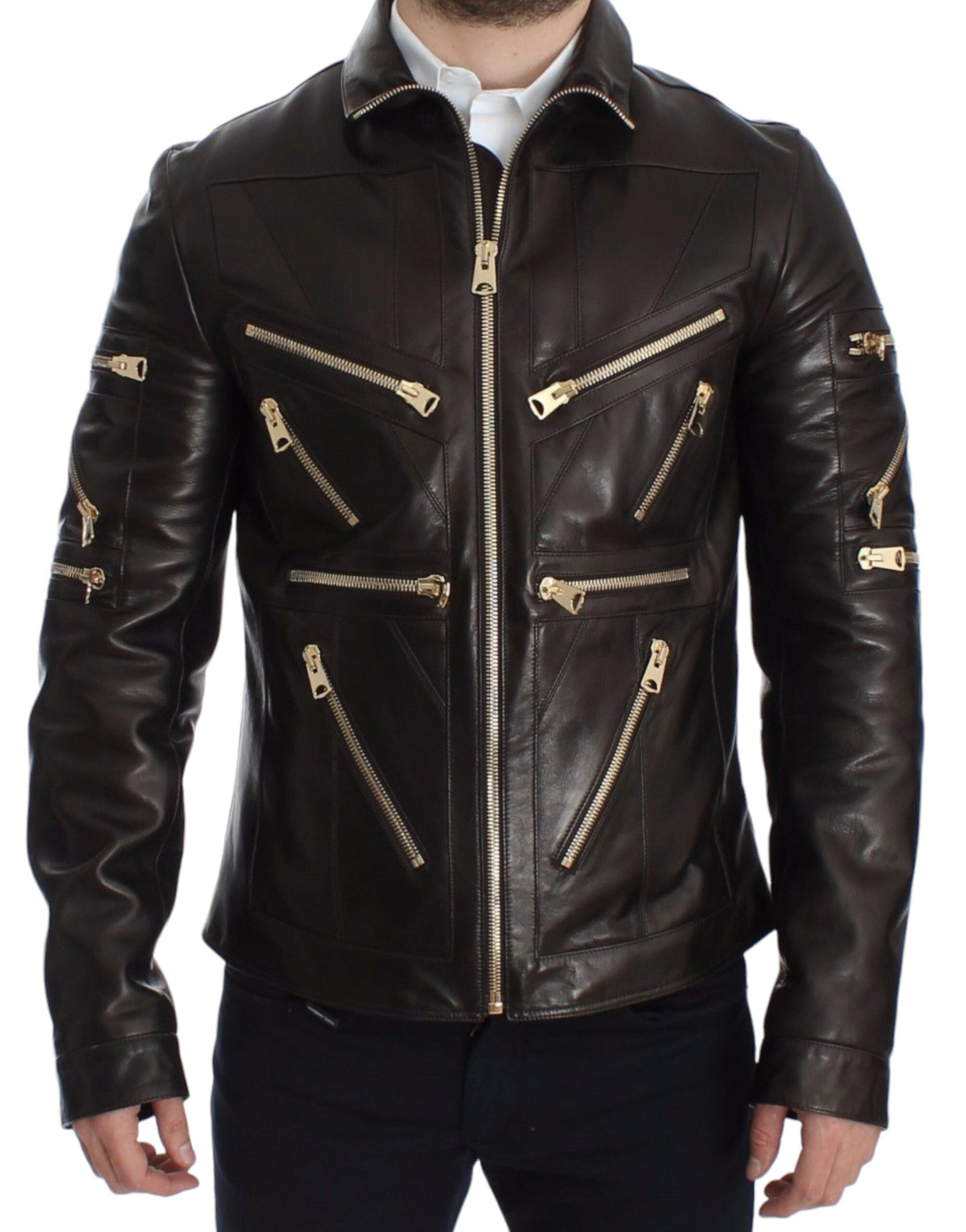 Dolce & Gabbana Brown Leather Leather Zipper Jacket - PreLoved & Luxe