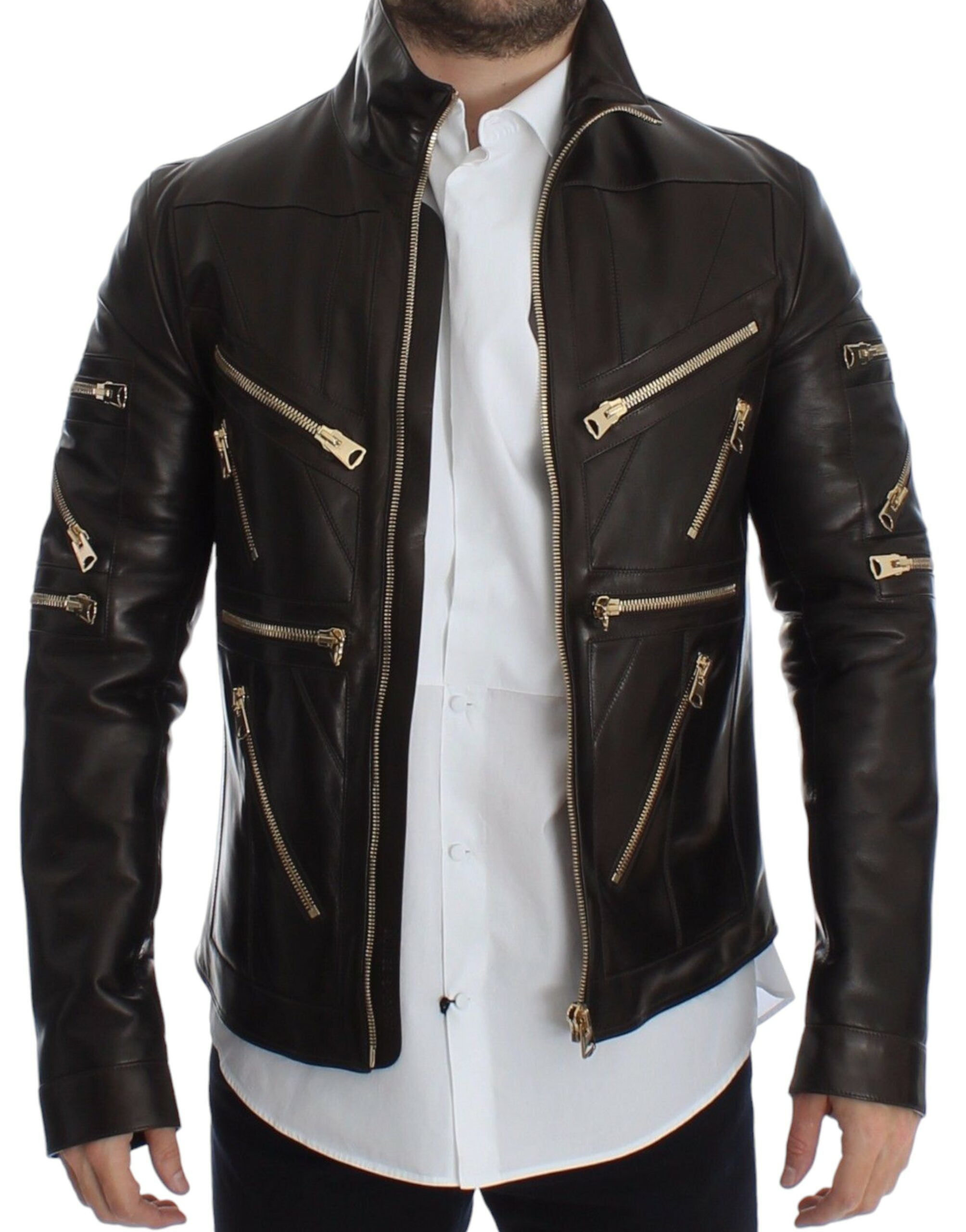 Dolce & Gabbana Brown Leather Leather Zipper Jacket - PreLoved & Luxe