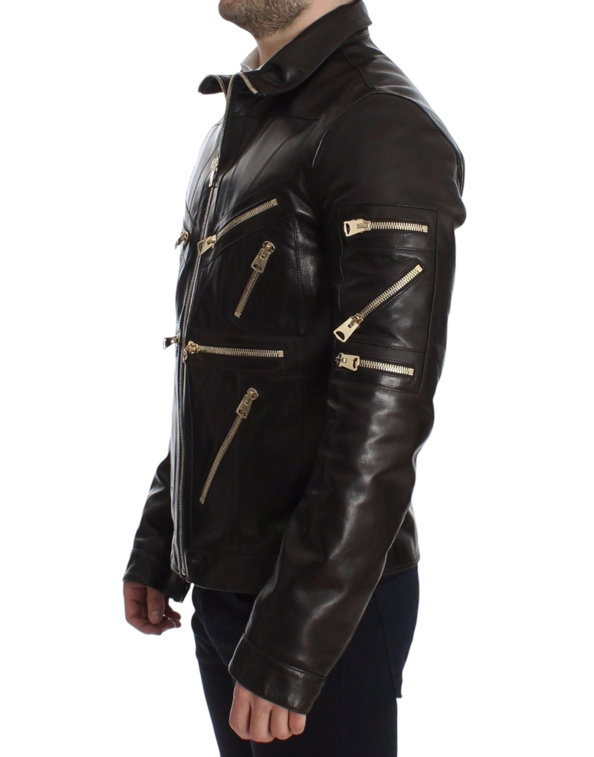 Dolce & Gabbana Brown Leather Leather Zipper Jacket - PreLoved & Luxe