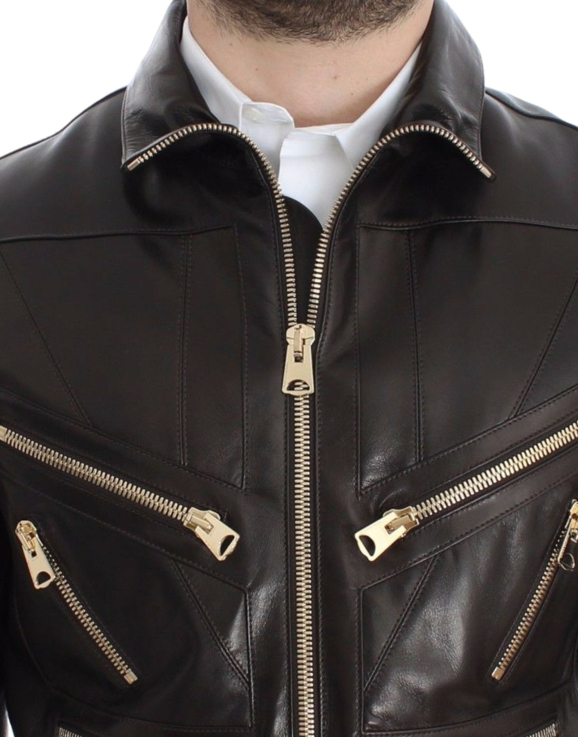 Dolce & Gabbana Brown Leather Leather Zipper Jacket - PreLoved & Luxe