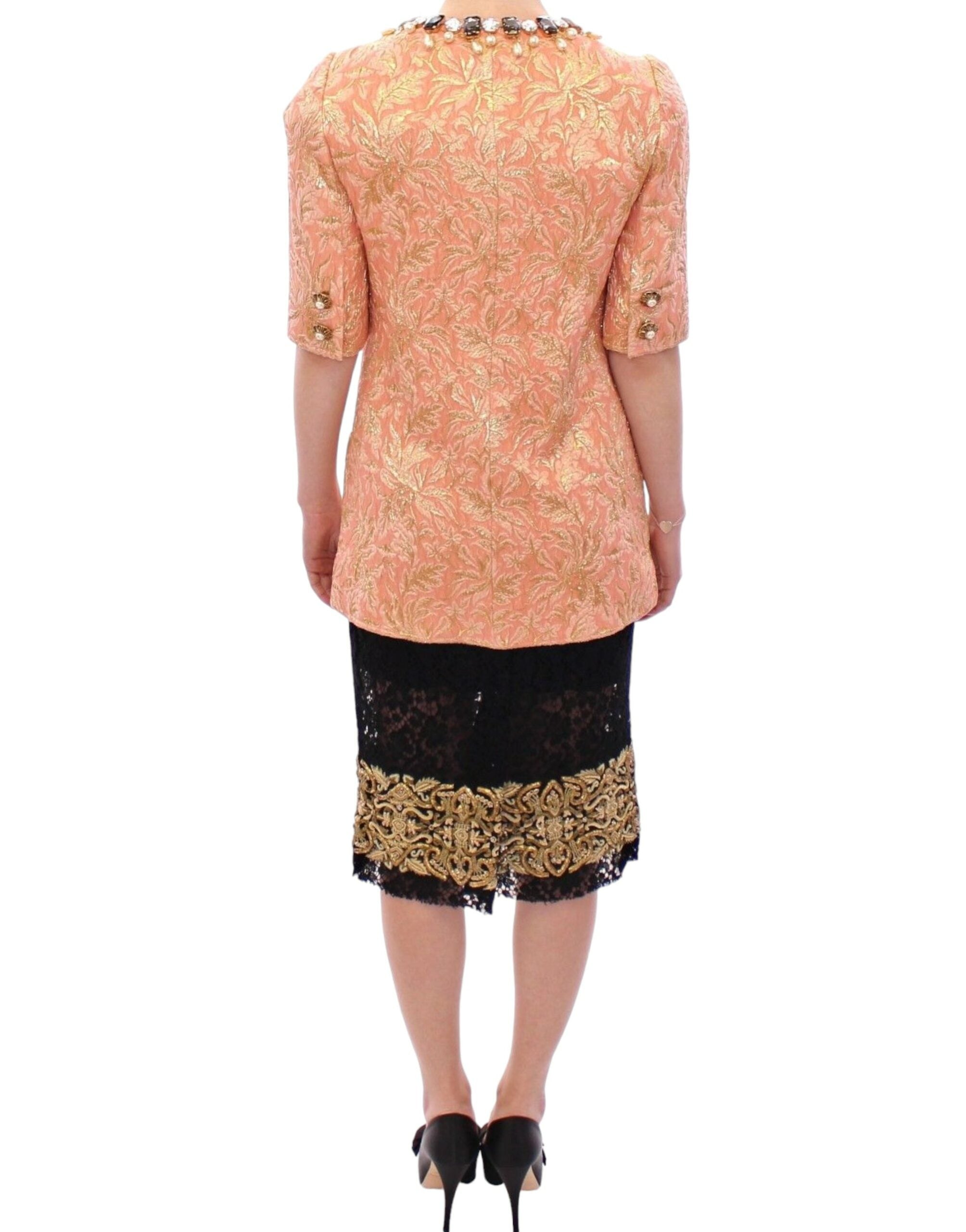 Dolce & Gabbana Pink Silk Brocade Crystal Jacket Coat - PreLoved & Luxe