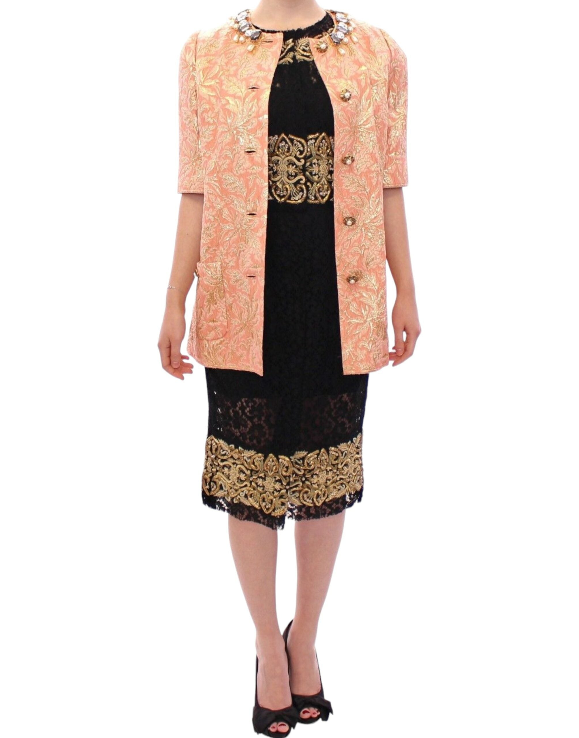 Dolce & Gabbana Pink Silk Brocade Crystal Jacket Coat - PreLoved & Luxe