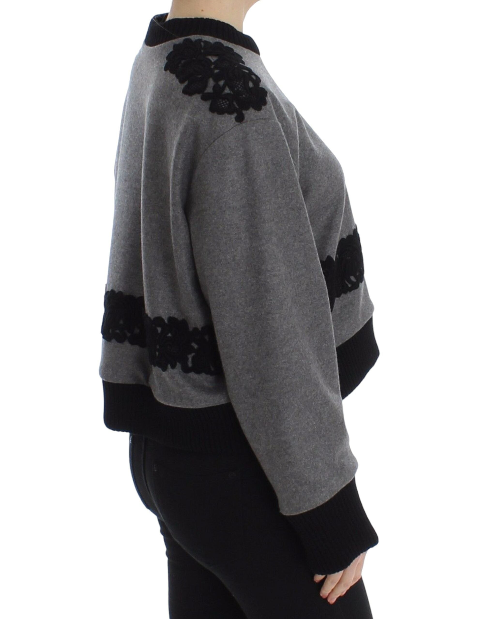 Dolce & Gabbana Gray Black Lace Wool Cashmere Sweater - PreLoved & Luxe