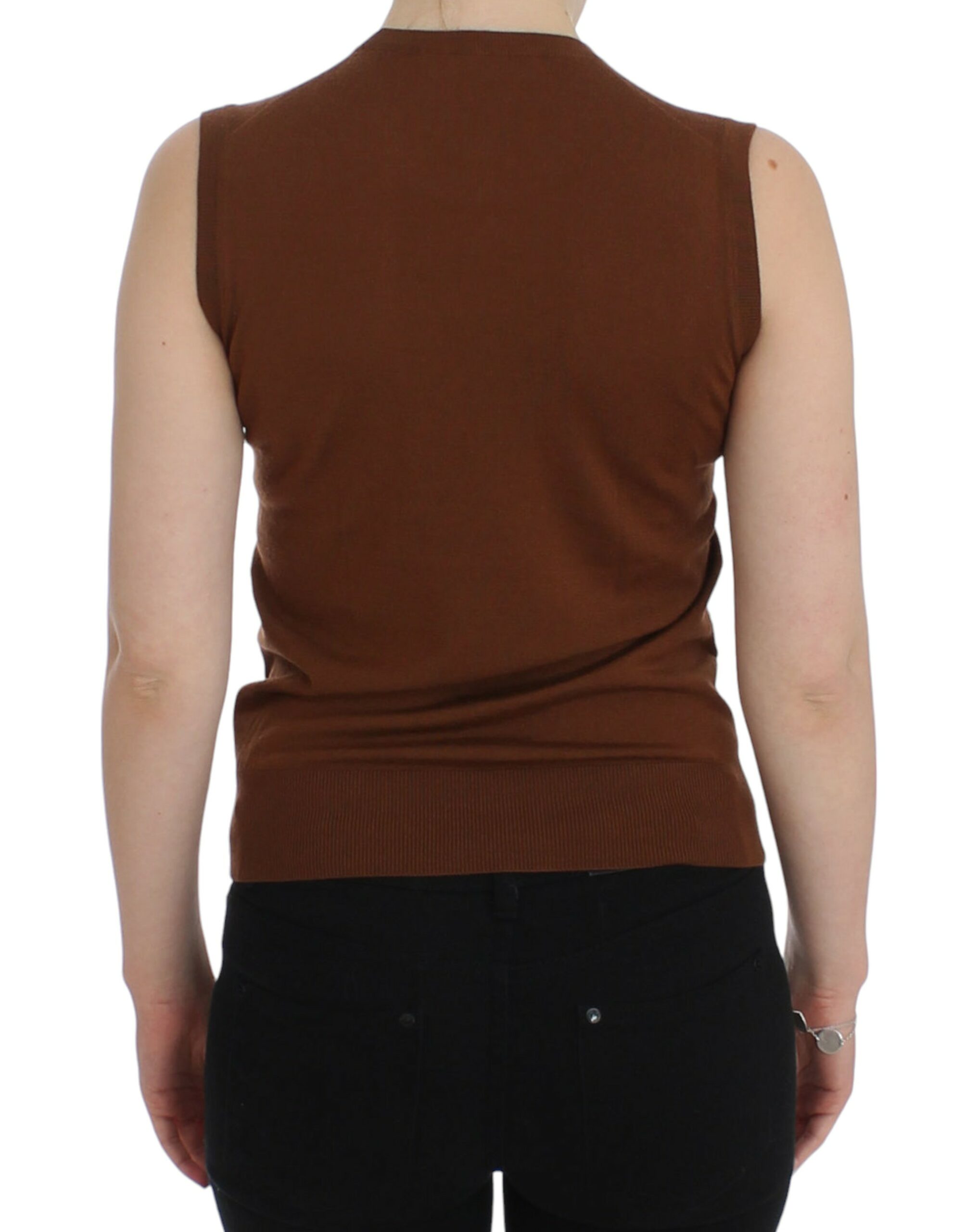 Dolce & Gabbana Brown Wool Black Lace Vest Sweater Top - PreLoved & Luxe