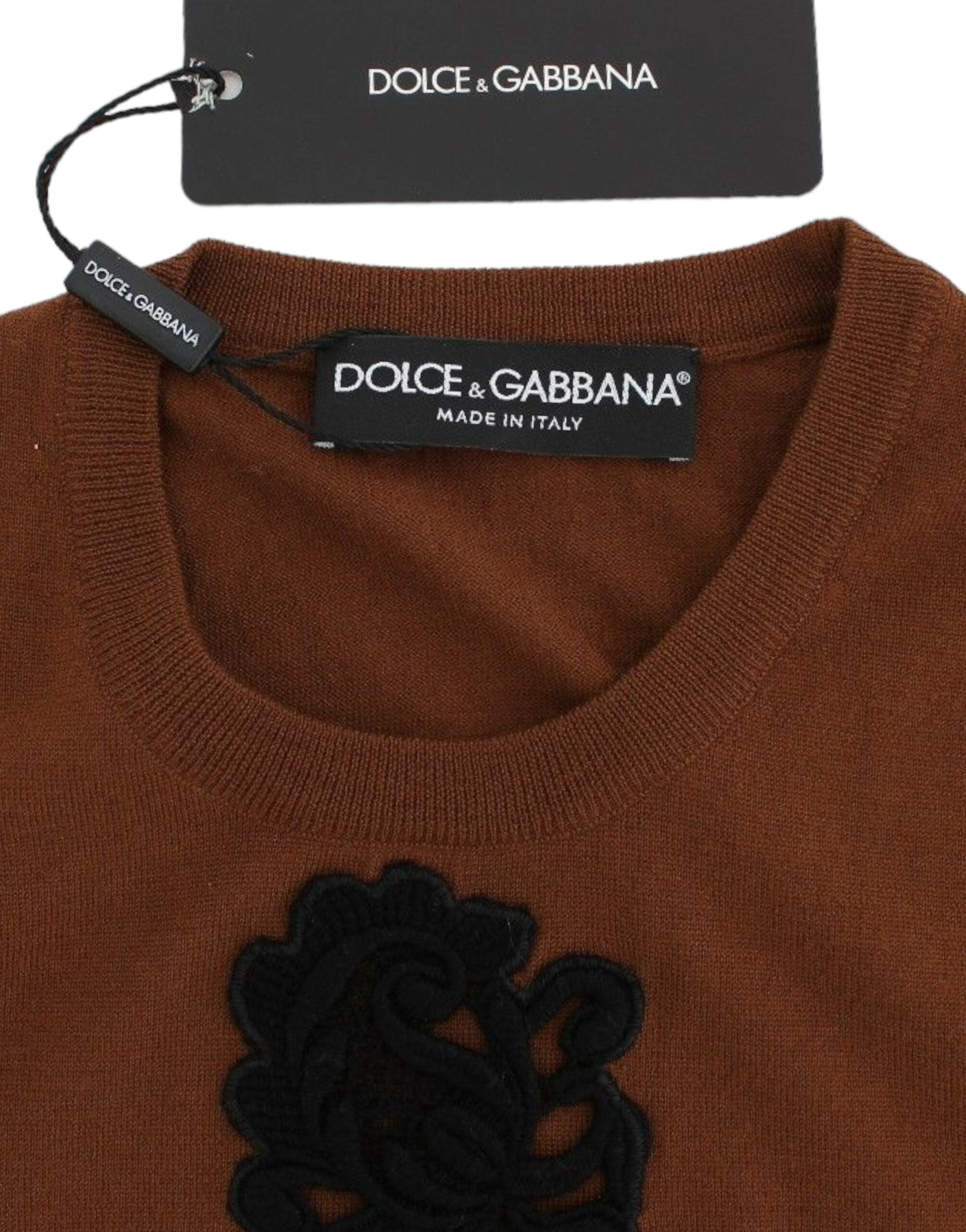 Dolce & Gabbana Brown Wool Black Lace Vest Sweater Top - PreLoved & Luxe