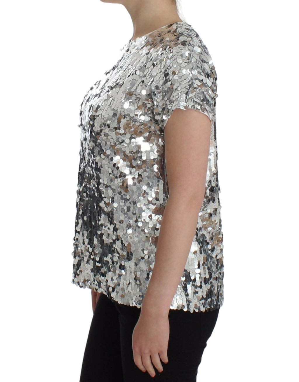 Dolce & Gabbana Silver Sequined Crewneck Blouse T-shirt Top - PreLoved & Luxe