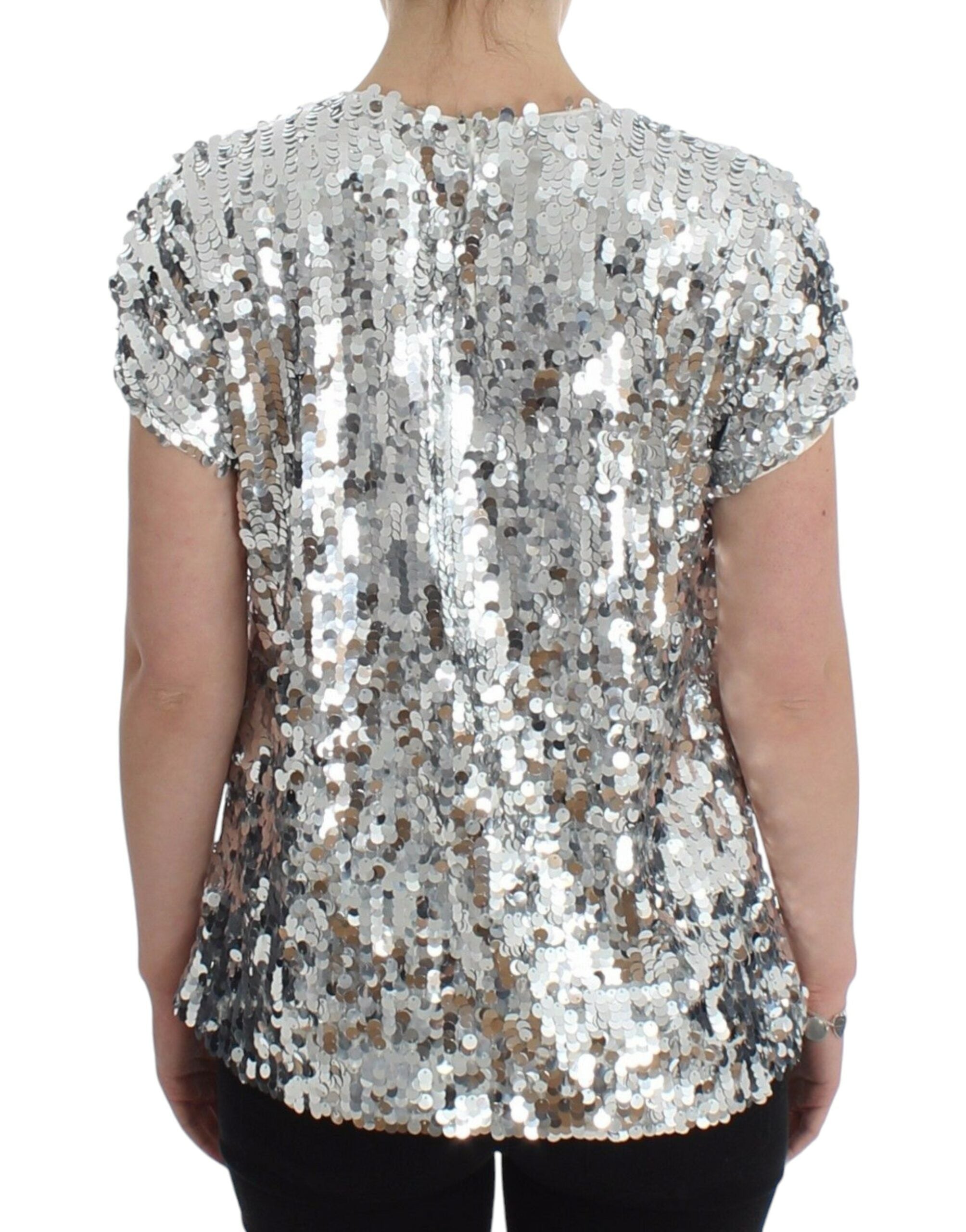Dolce & Gabbana Silver Sequined Crewneck Blouse T-shirt Top - PreLoved & Luxe