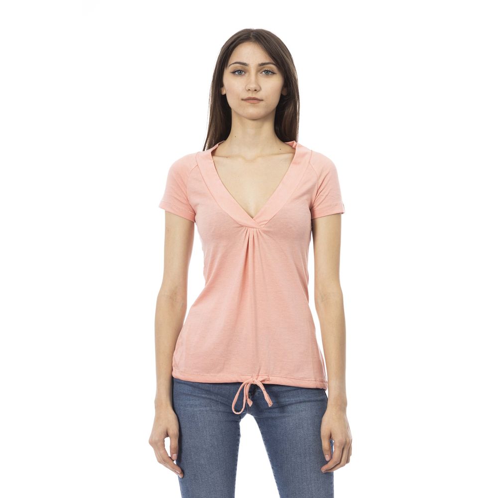 Trussardi Action Pink Cotton V-Neck Top