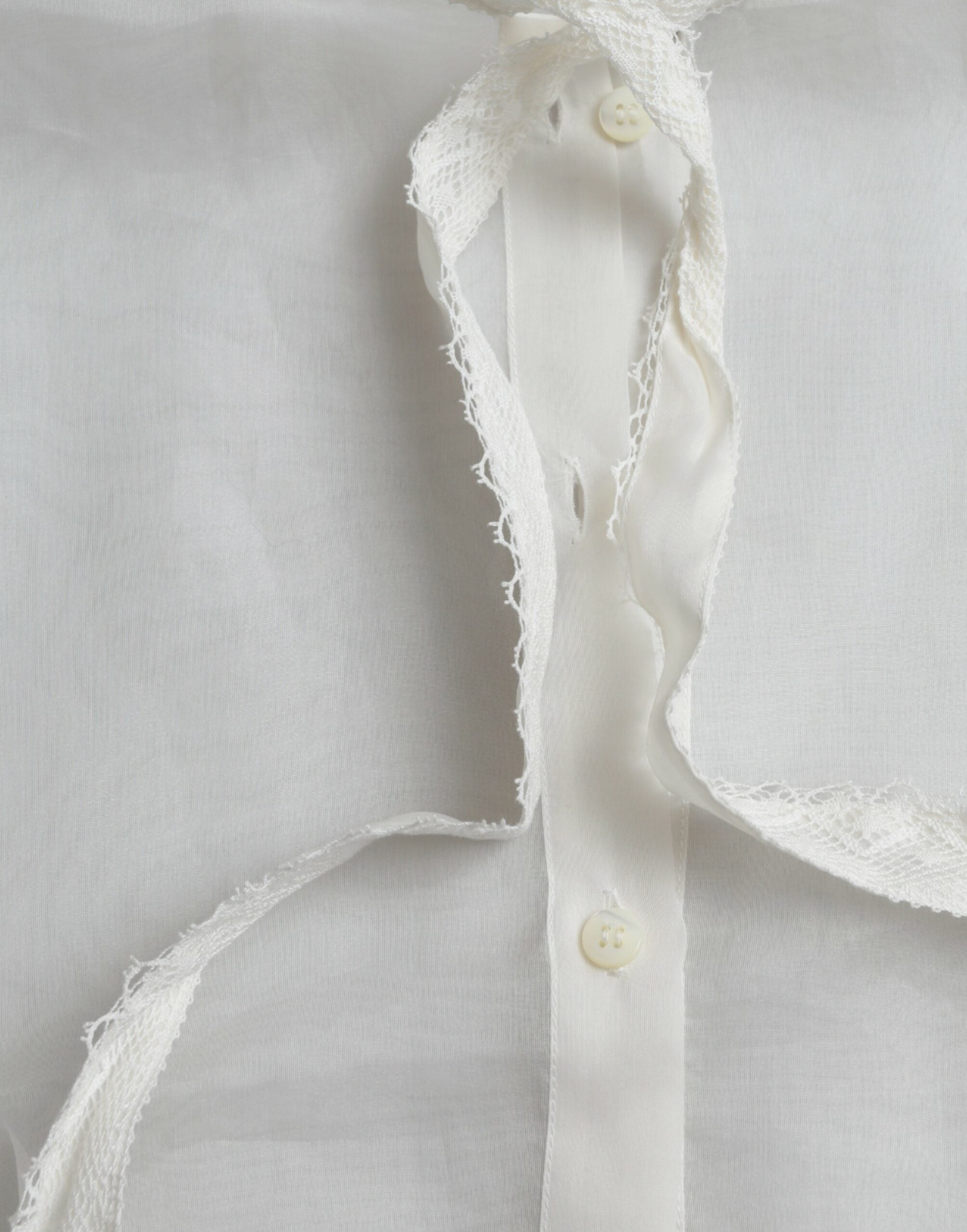 Dolce & Gabbana White Silk Long Sleeves Ascot Collar Top