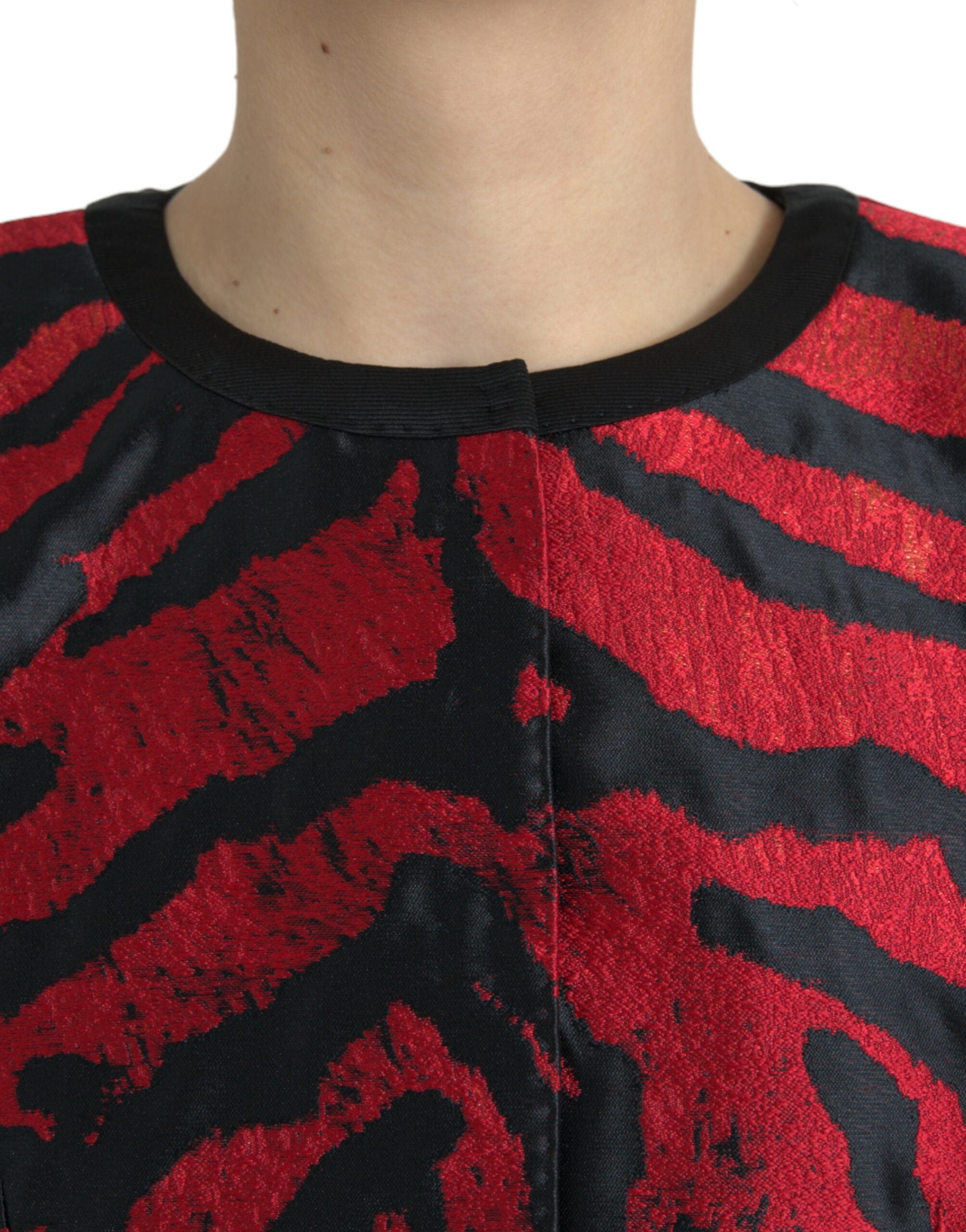 Dolce & Gabbana Black Red Patterned Cropped Coat Jacket