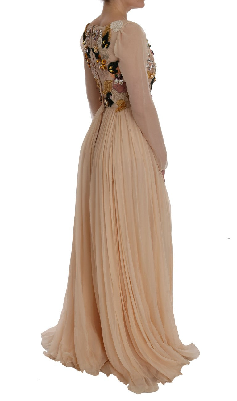 Dolce & Gabbana Pink Silk Floral Crystal Maxi Gown Dress - PreLoved & Luxe