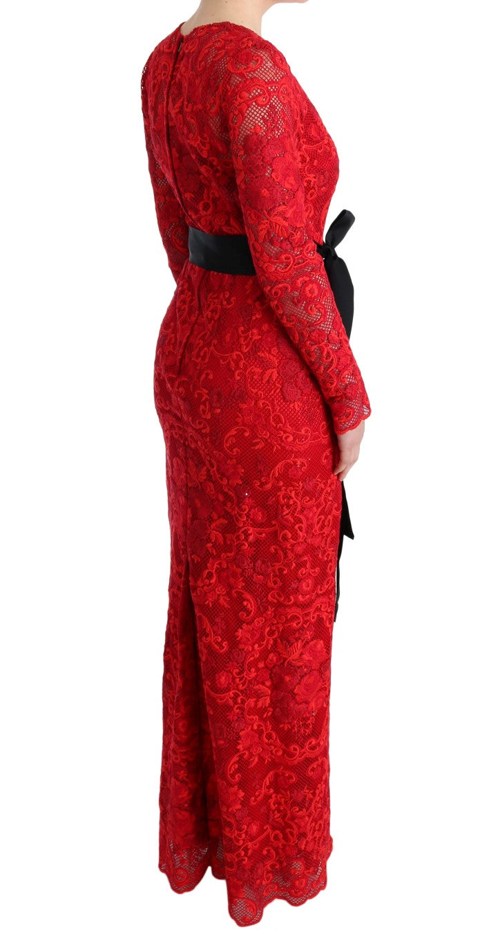 Dolce & Gabbana Red Floral Ricamo Sheath Long Dress - PreLoved & Luxe