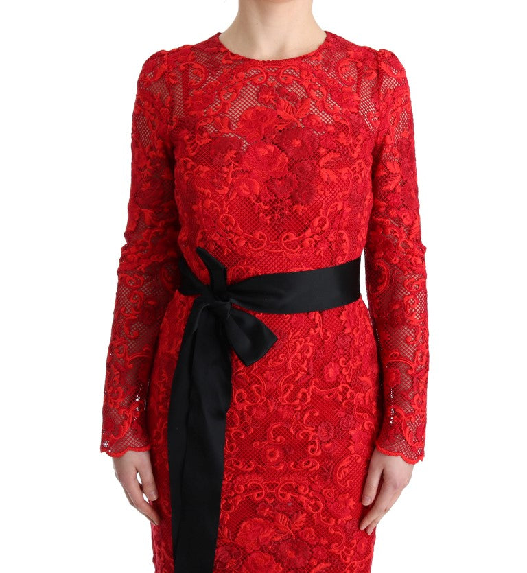 Dolce & Gabbana Red Floral Ricamo Sheath Long Dress - PreLoved & Luxe