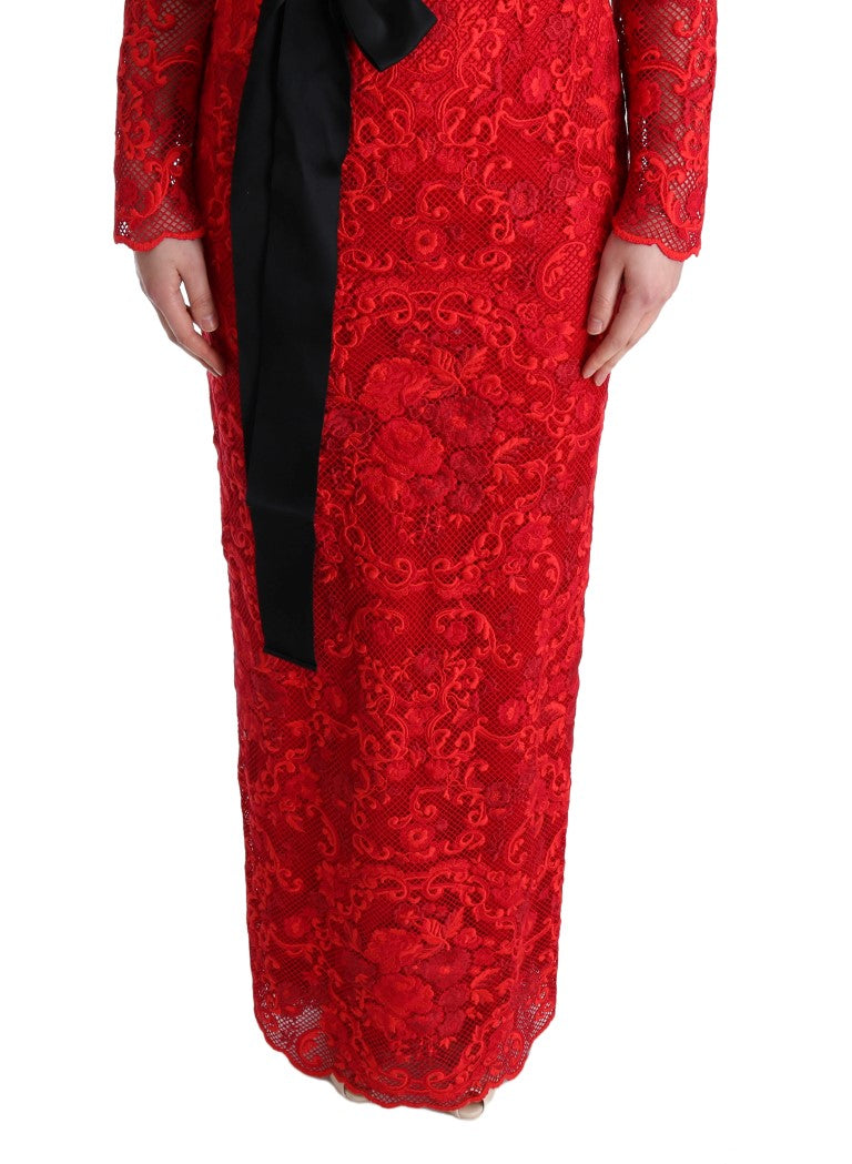 Dolce & Gabbana Red Floral Ricamo Sheath Long Dress - PreLoved & Luxe
