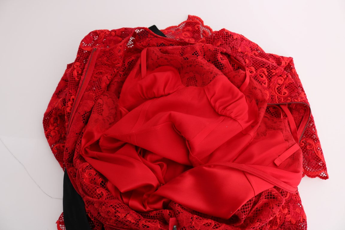 Dolce & Gabbana Red Floral Ricamo Sheath Long Dress - PreLoved & Luxe