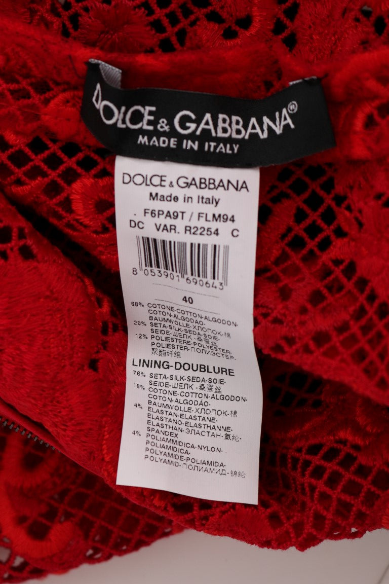 Dolce & Gabbana Red Floral Ricamo Sheath Long Dress - PreLoved & Luxe
