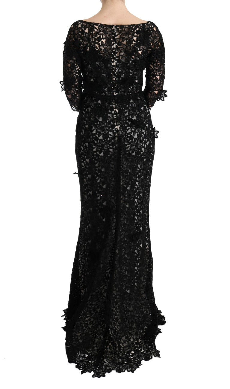 Dolce & Gabbana Black Cotton Silk Floral Long Dress - PreLoved & Luxe