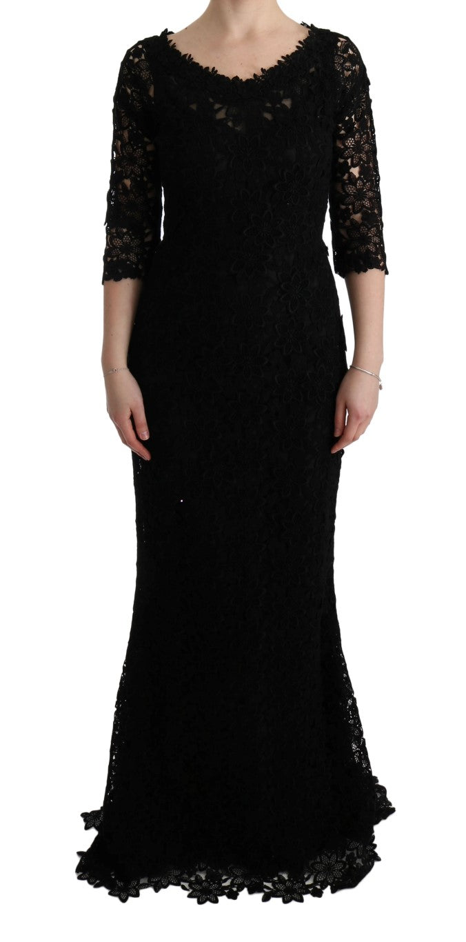 Dolce & Gabbana Black Floral Ricamo Sheath Long Dress - PreLoved & Luxe