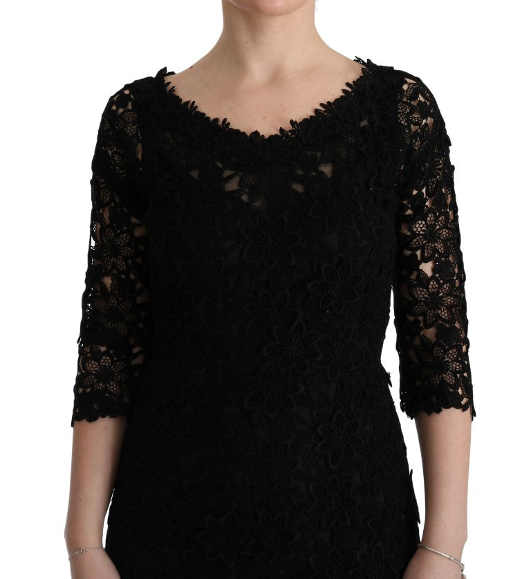 Dolce & Gabbana Black Floral Ricamo Sheath Long Dress - PreLoved & Luxe