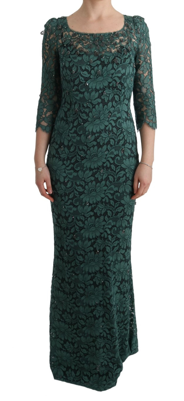 Dolce & Gabbana Green Floral Crystal Ricamo Sheath Dress - PreLoved & Luxe