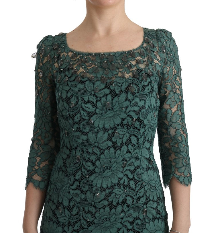 Dolce & Gabbana Green Floral Crystal Ricamo Sheath Dress - PreLoved & Luxe