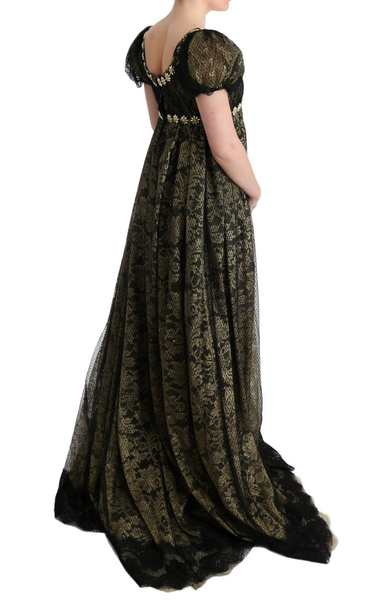 Dolce & Gabbana Black Yellow Crystal Lace Shift Dress - PreLoved & Luxe
