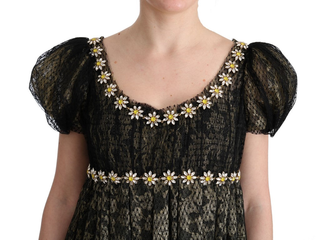 Dolce & Gabbana Black Yellow Crystal Lace Shift Dress - PreLoved & Luxe