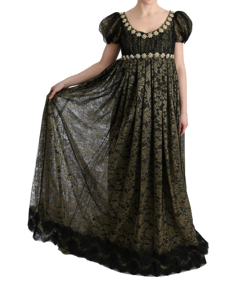 Dolce & Gabbana Black Yellow Crystal Lace Shift Dress - PreLoved & Luxe