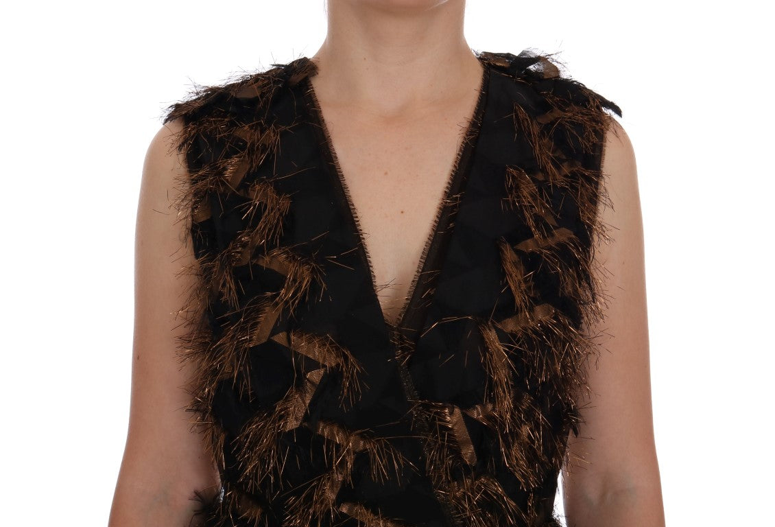 Dolce & Gabbana Black Silk Brown Fringes A-Line Dress - PreLoved & Luxe
