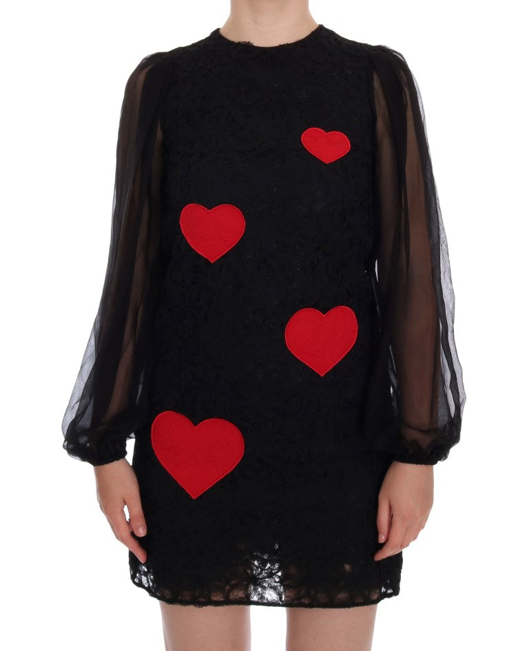 Dolce & Gabbana Black Lace Red Heart Shift Dress - PreLoved & Luxe