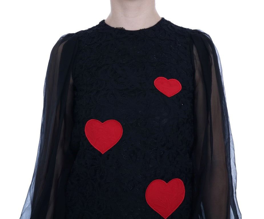 Dolce & Gabbana Black Lace Red Heart Shift Dress - PreLoved & Luxe
