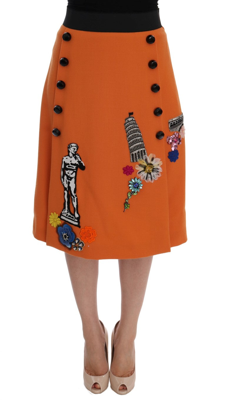 Dolce & Gabbana Orange Wool Crystal Sequin Appliques Skirt - PreLoved & Luxe