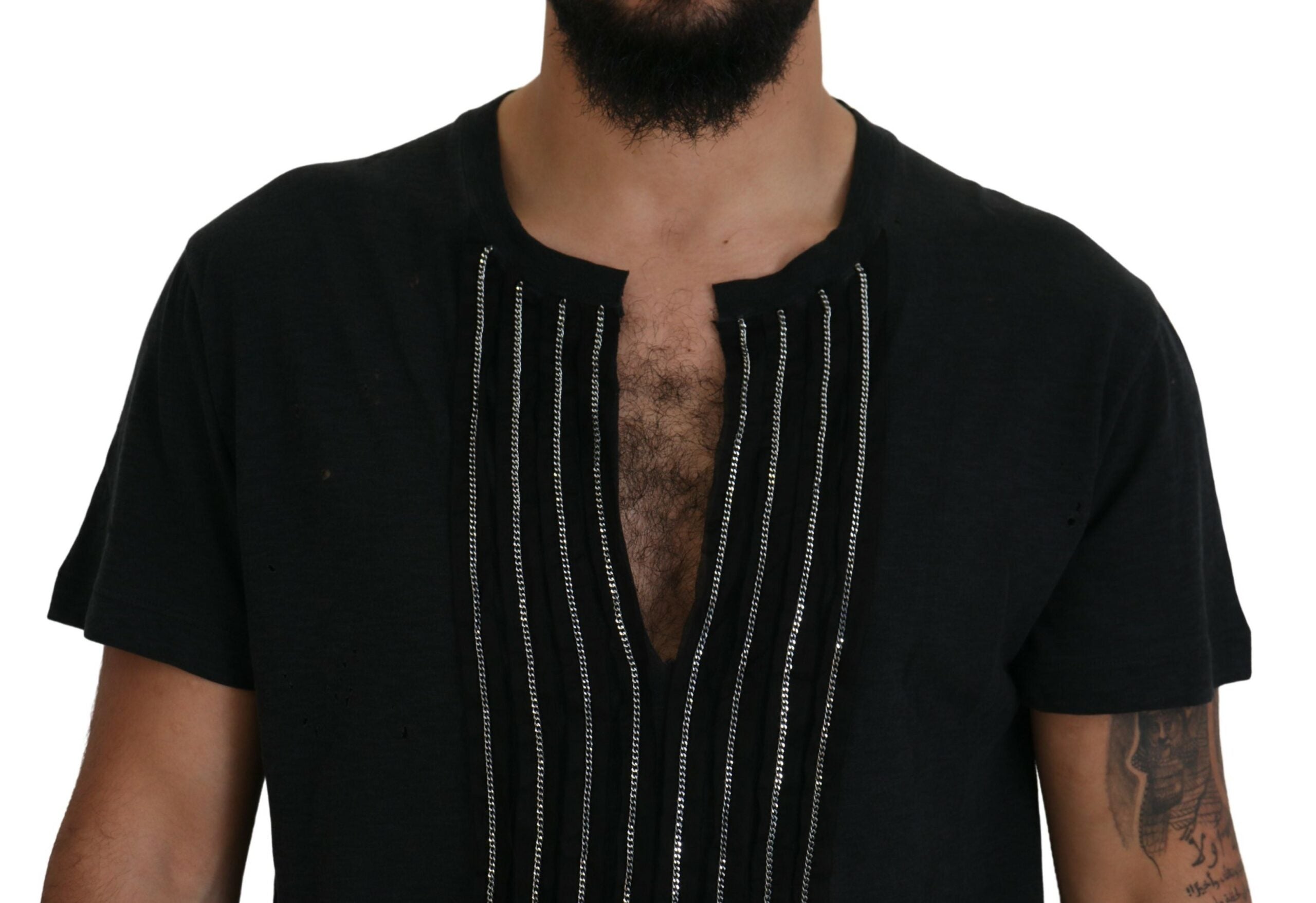 Pre-Owned Dsquared² Black Chain Embellished Cotton Short Sleeve T-shirt