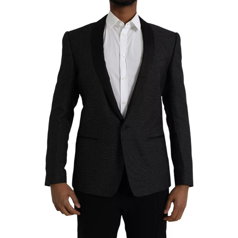 Dolce & Gabbana Dark Gray Jacquard MARTINI Single Breasted Coat Blazer