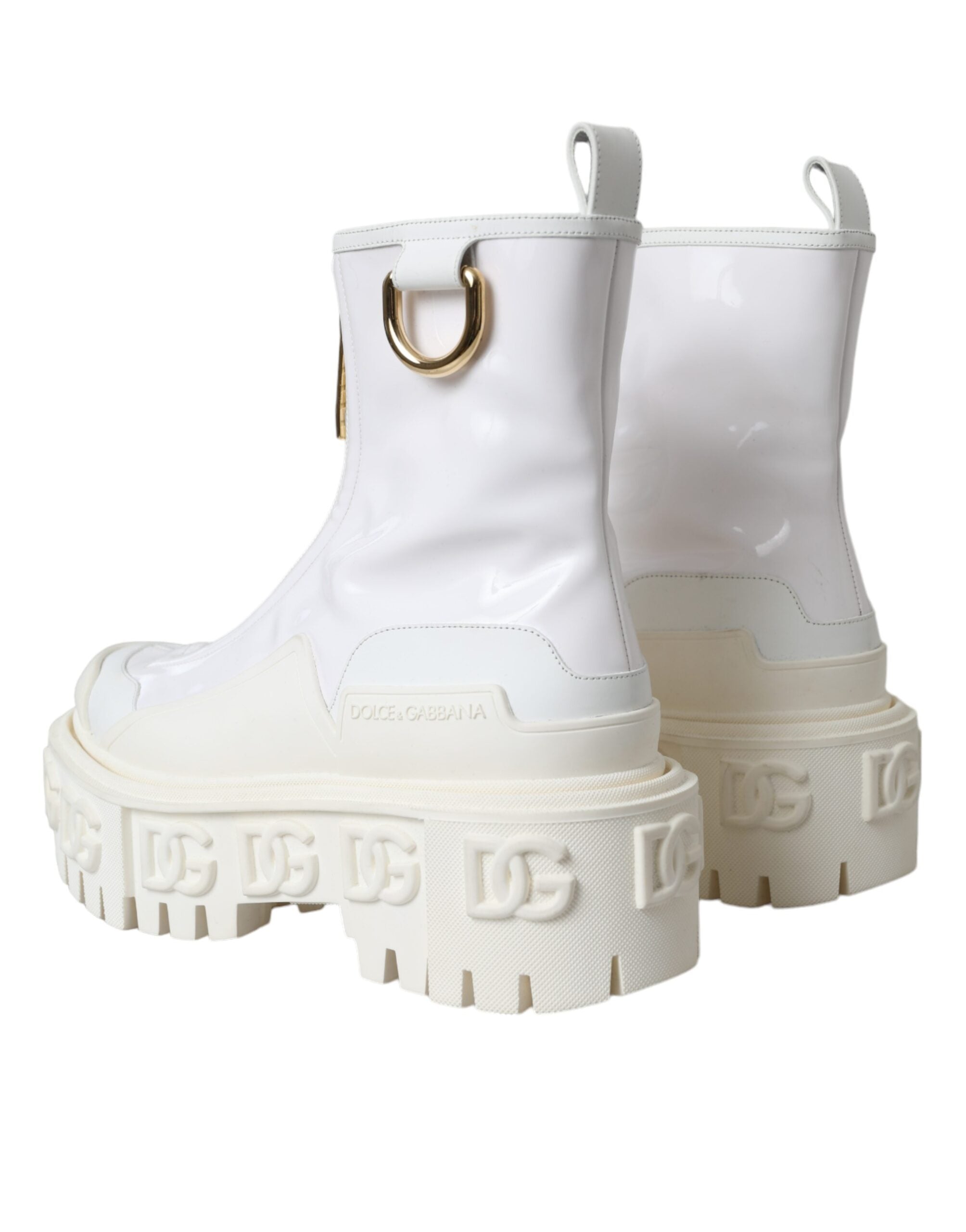 Pre-Owned Dolce & Gabbana White Leather Rubber Logo Ankle Boots Shoes