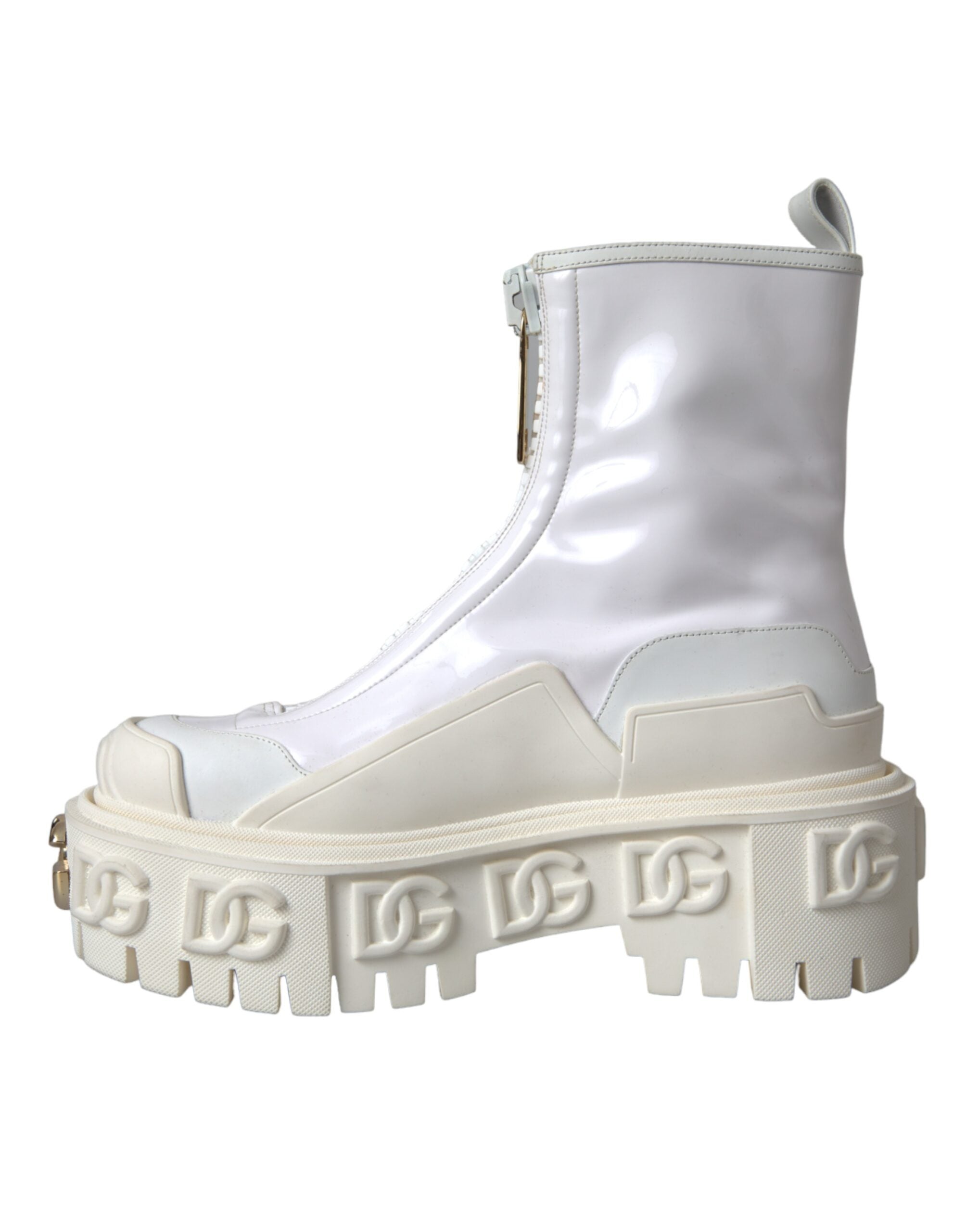 Pre-Owned Dolce & Gabbana White Leather Rubber Logo Ankle Boots Shoes