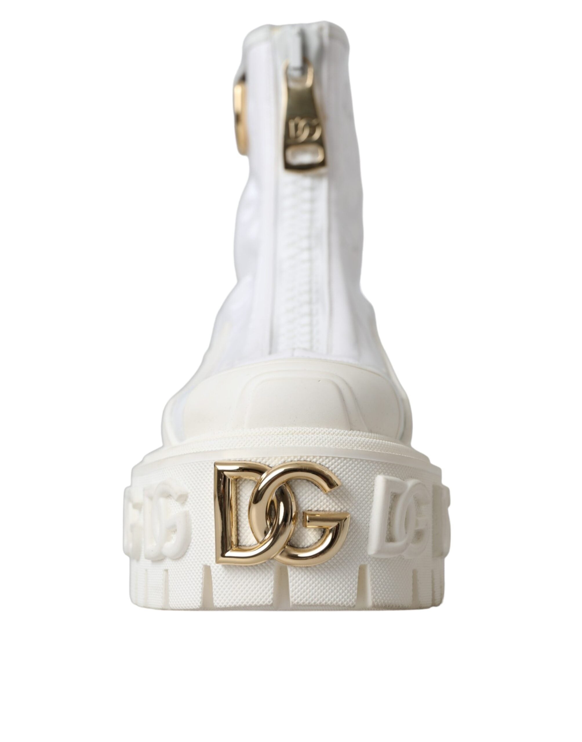 Pre-Owned Dolce & Gabbana White Leather Rubber Logo Ankle Boots Shoes