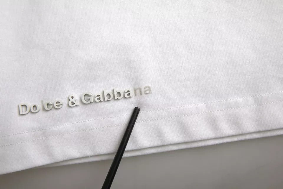 Dolce & Gabbana White Logo Emsed Cotton Crewneck T-shirt