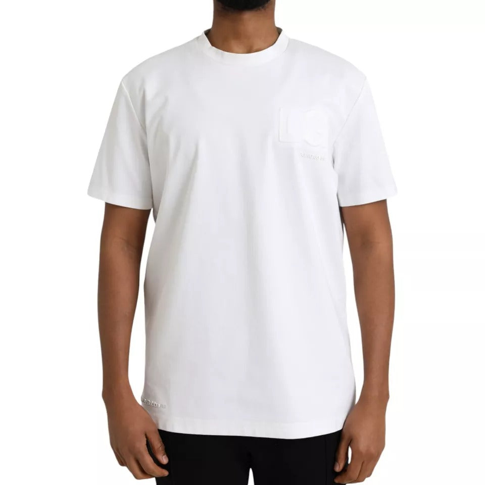 Dolce & Gabbana White Logo Emsed Cotton Crewneck T-shirt
