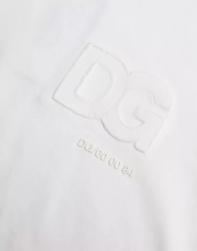 Dolce & Gabbana White Logo Emsed Cotton Crewneck T-shirt