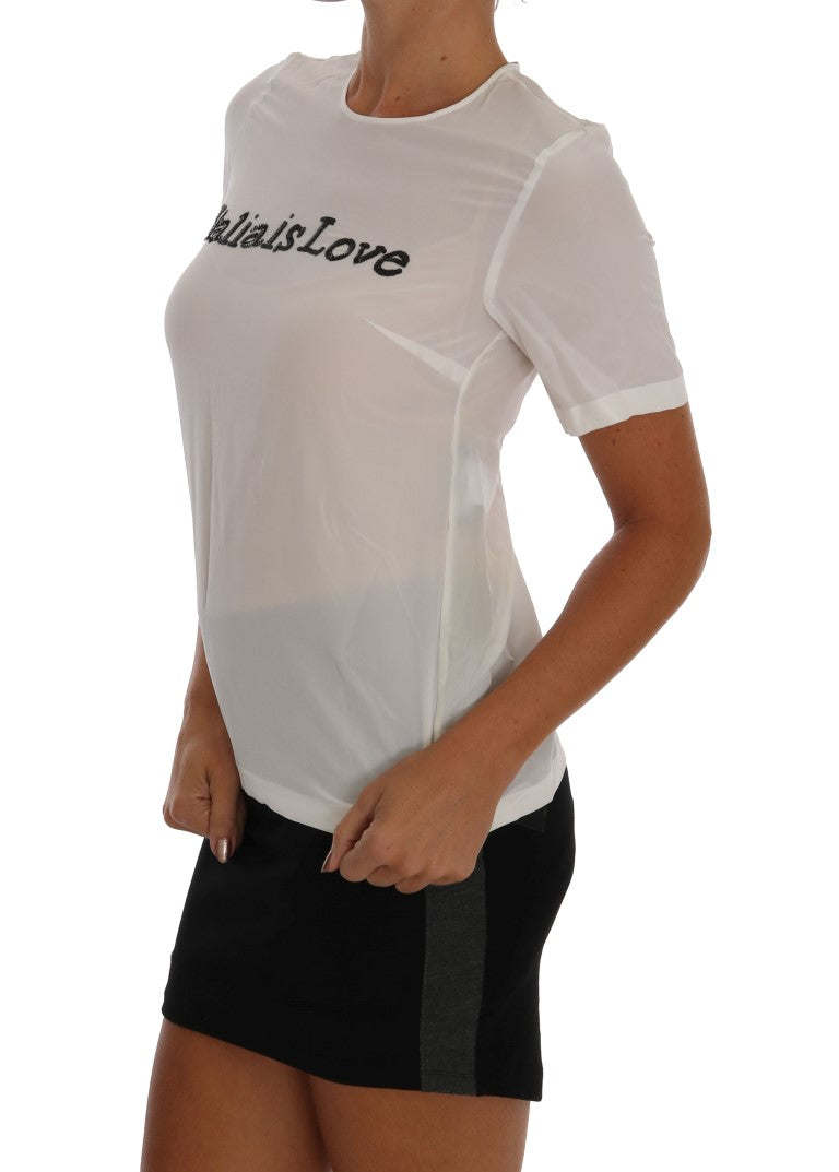 Dolce & Gabbana White Silk ITALIA IS LOVE Blouse T-shirt - PreLoved & Luxe