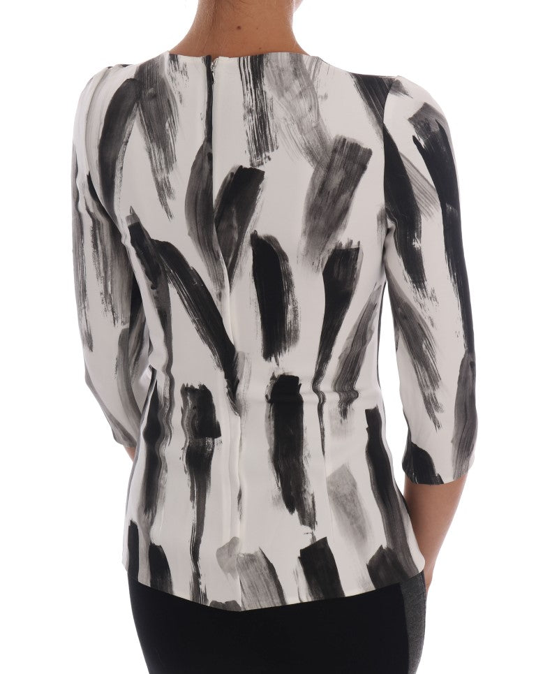 Dolce & Gabbana White Black Striped Printed Blouse Top - PreLoved & Luxe