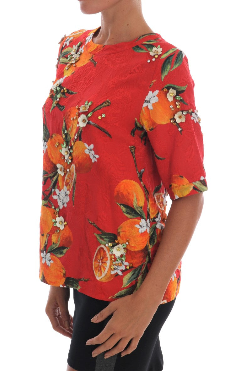 Dolce & Gabbana Orange Print Crystal-Embellished Blouse - PreLoved & Luxe