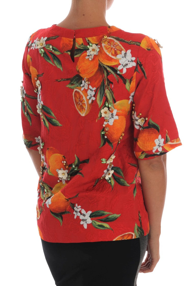 Dolce & Gabbana Orange Print Crystal-Embellished Blouse - PreLoved & Luxe